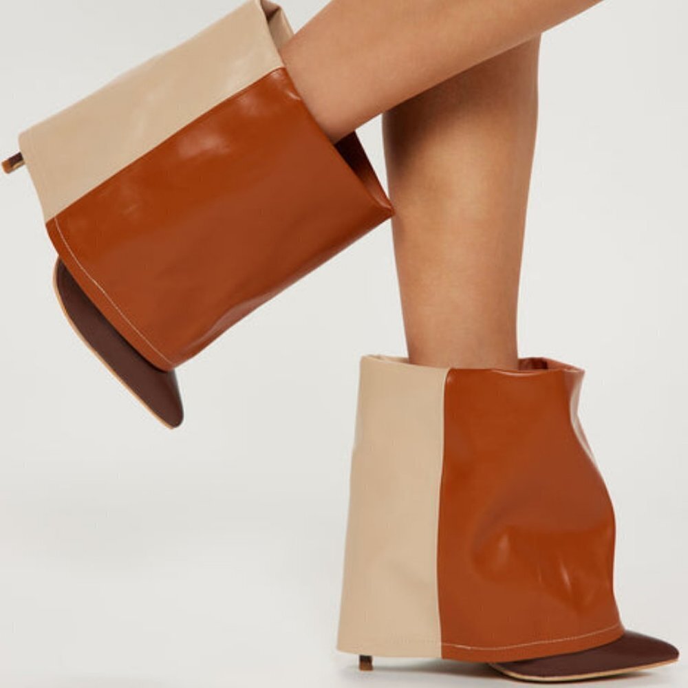 " NEVER FOLD " OVER  BOOTIE IN COGNAC/BROWN (BRAND NEW!!)